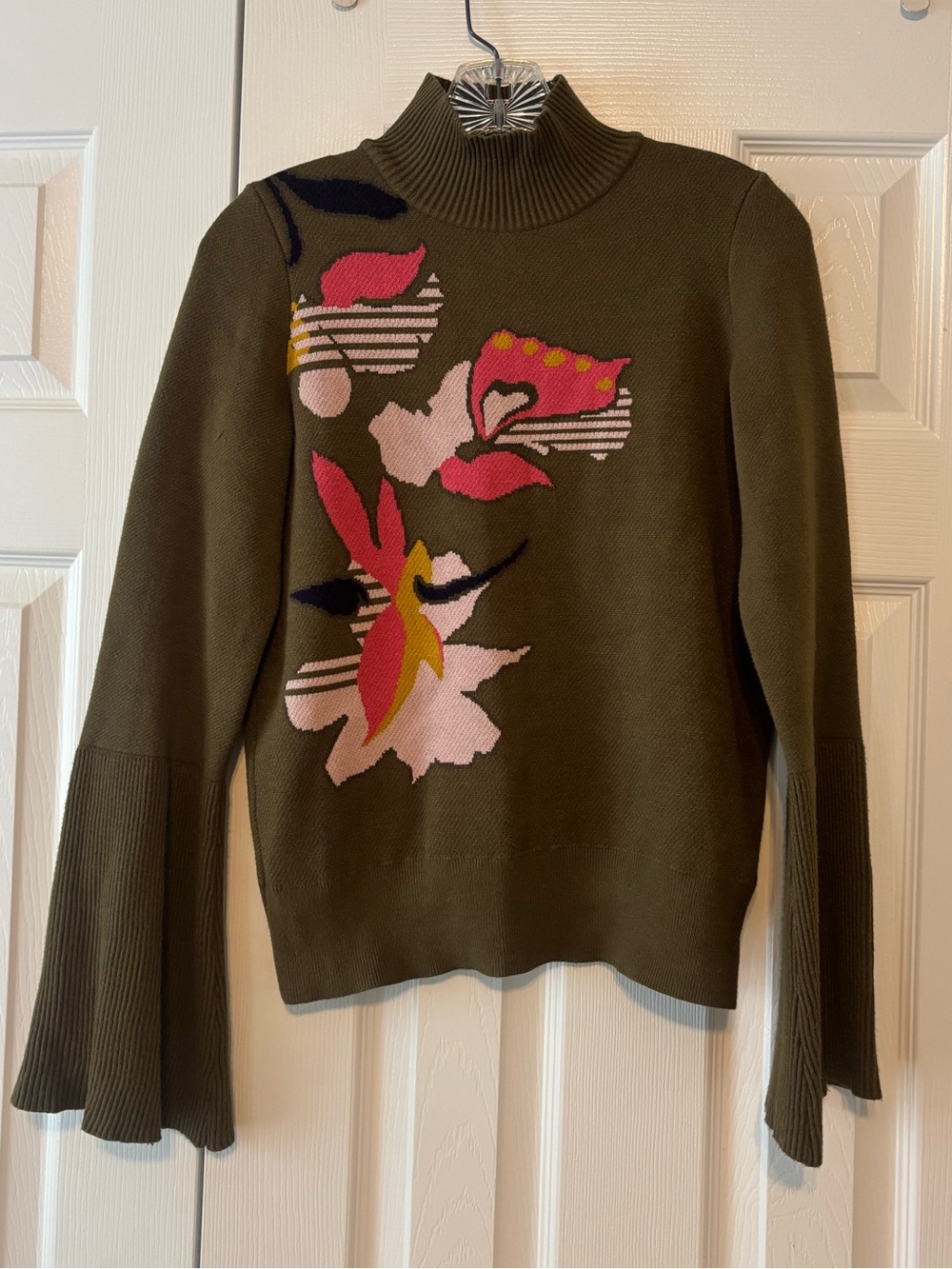 Anthropologie Knitted & Knotted Lileas Floral Bell Sleeve Sweater Size S